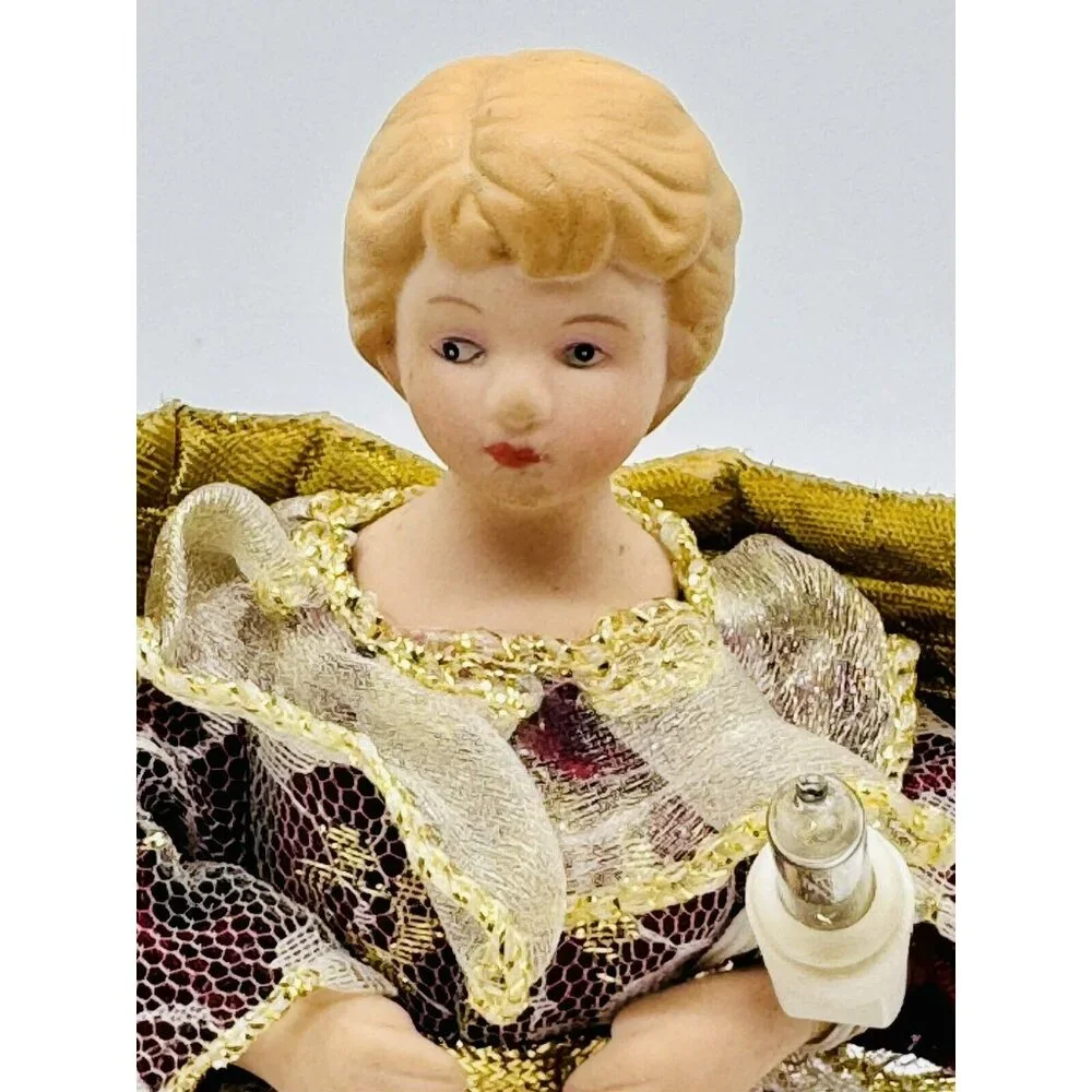 Vintage Miniature Angel Tree Topper Porcelain‎ Head Lighted 5.5 inch Red Dress - Picture 2 of 6